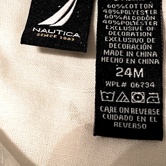 NAUTICA Woven Shirt Button Down Long Sleeves Anchor Print Boy’s Size 24 Months - Picture 3 of 4